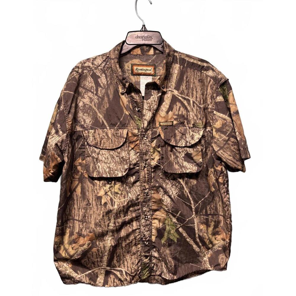 Remington Camouflage Button Down Short Sleeve Hunting Shirt Size L